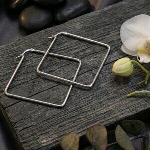 Minimalist Geometric Square Hoop Earrings 18K Gold Plated Stainless Steel